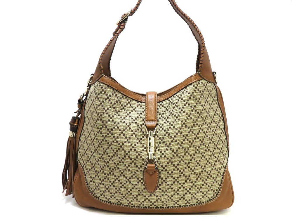 Gucci Shoulder Bag Beige Cream Jackie Canvas Leather MY